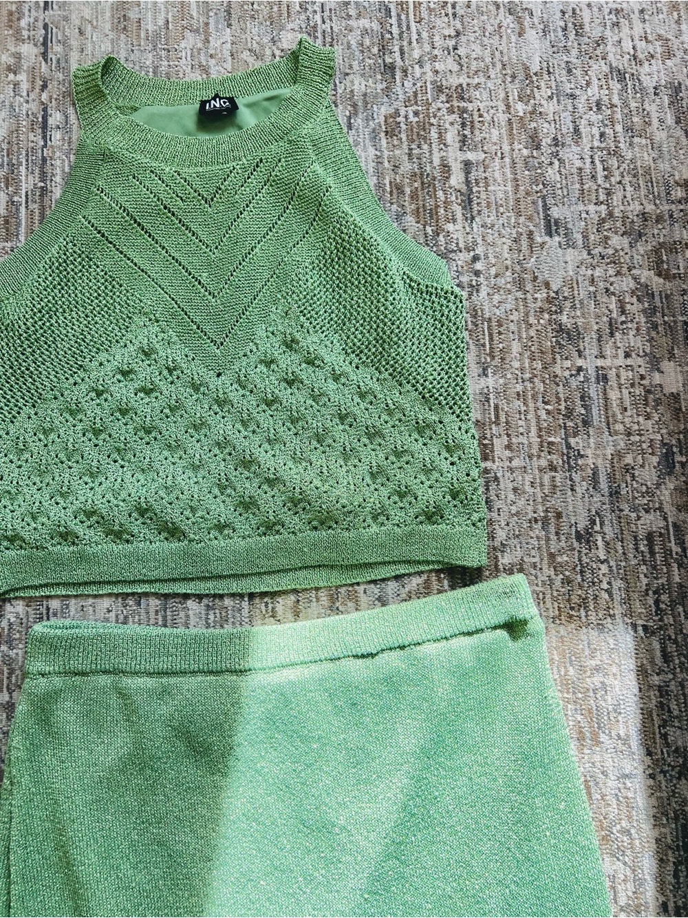 INC International Concepts Metallic Green Knit Tank and Skirt Set
